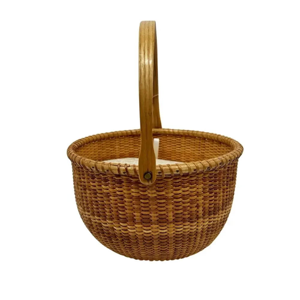 Museum Quality Nantucket Lightship Basket With Needlepoint Cushion White Ash